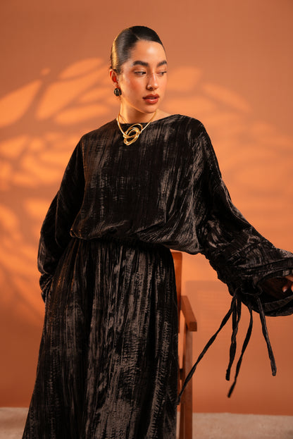 Velvet Eclipse Asymmetrical Skirt Set Dark Brown