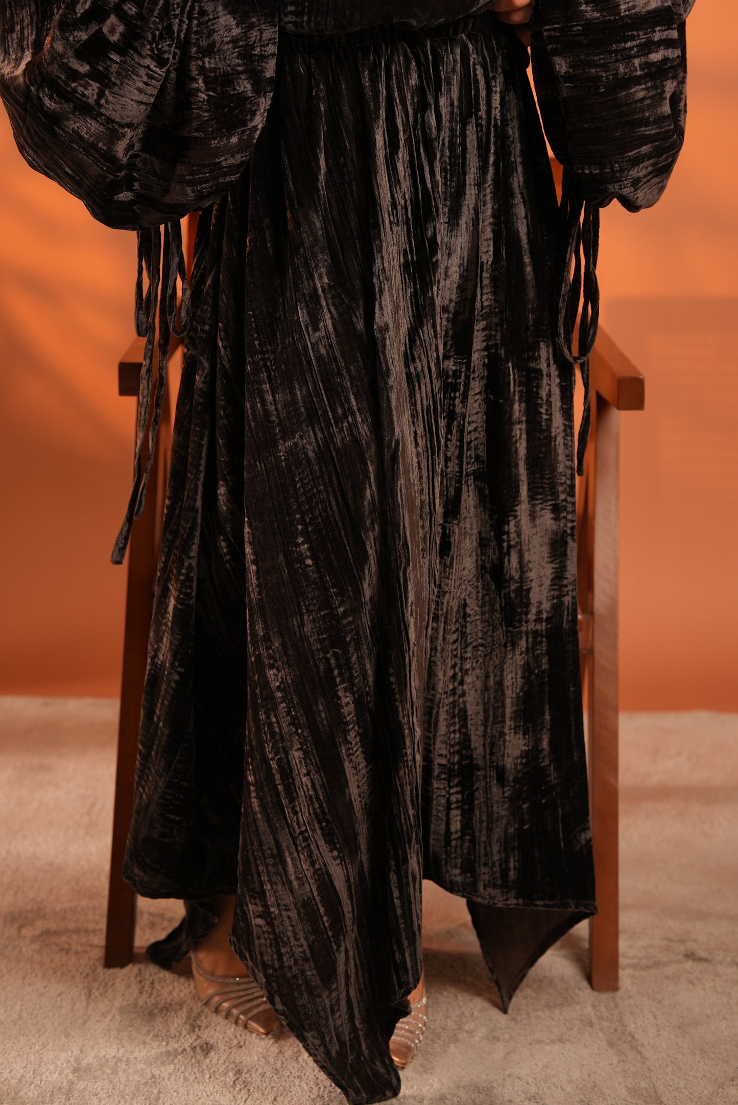 Velvet Eclipse Asymmetrical Skirt Set Dark Brown
