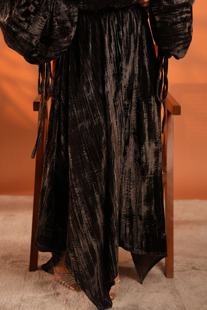 Velvet Eclipse Asymmetrical Skirt Set Dark Brown