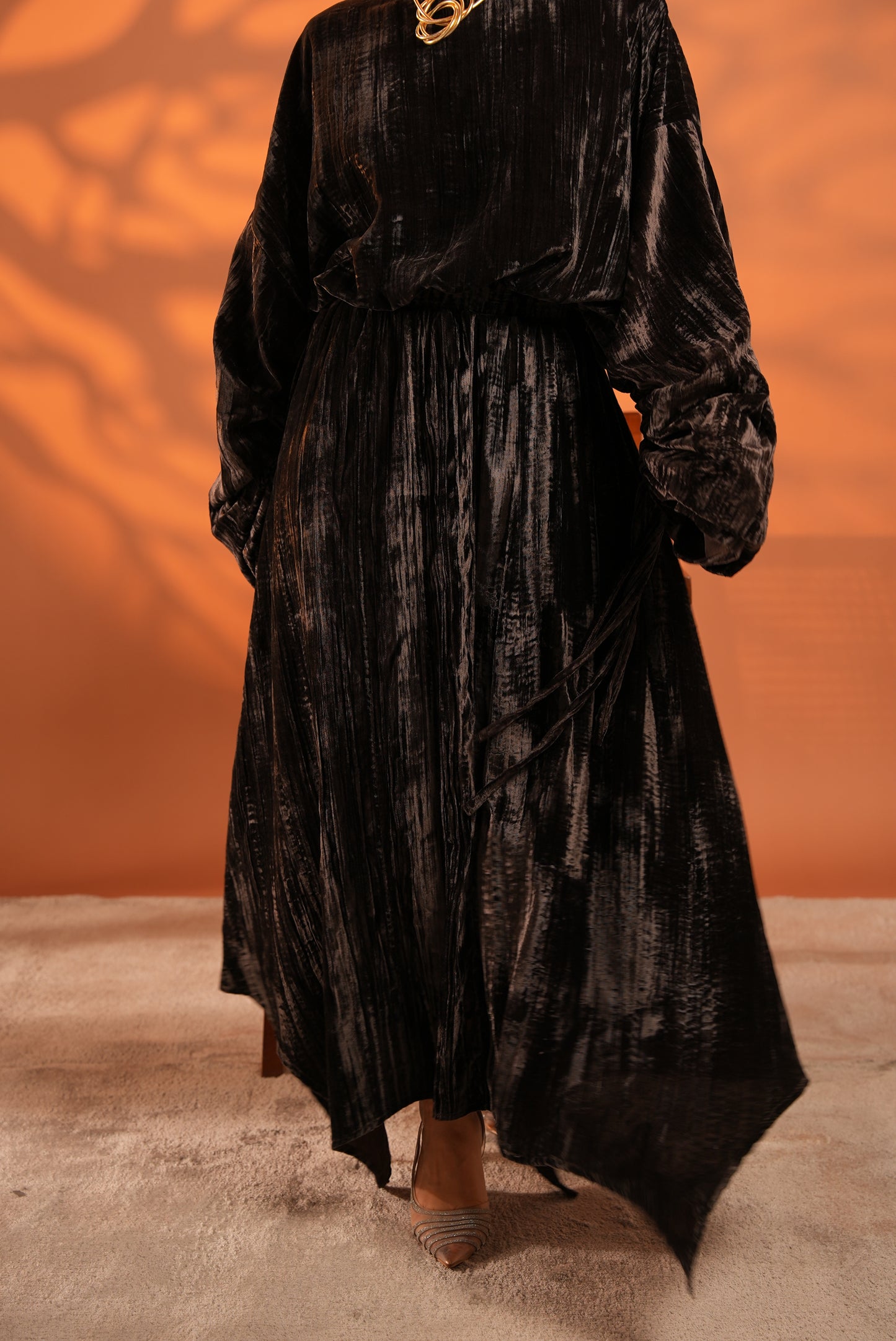 Velvet Eclipse Asymmetrical Skirt Set Dark Brown