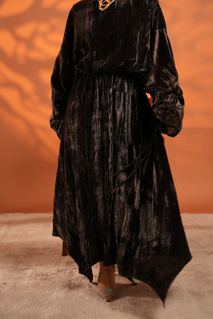 Velvet Eclipse Asymmetrical Skirt Set Dark Brown