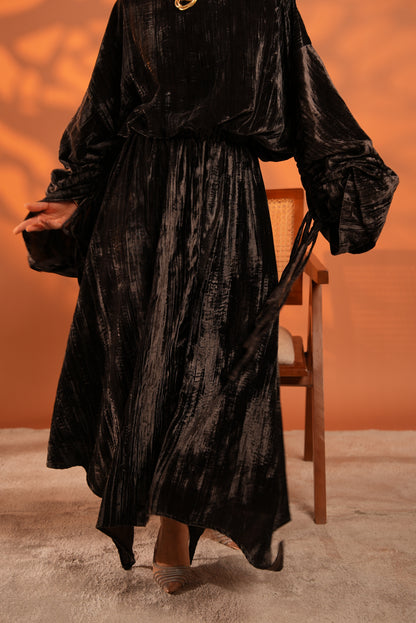 Velvet Eclipse Asymmetrical Skirt Set Dark Brown