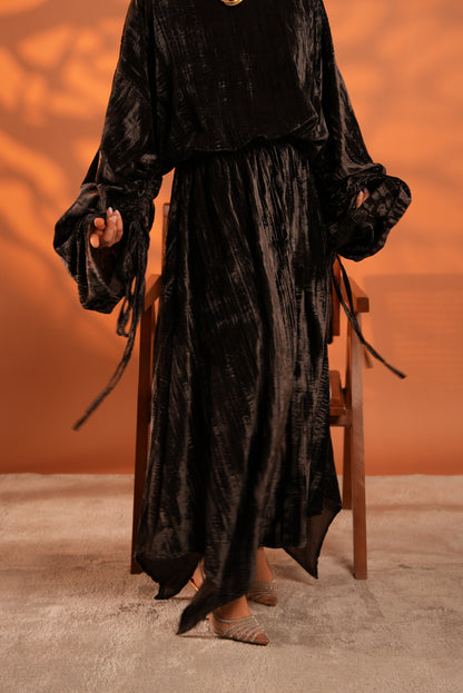 Velvet Eclipse Asymmetrical Skirt Set Dark Brown