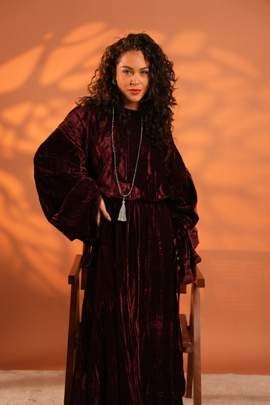 Velvet Eclipse Asymmetrical Skirt Set In Plum