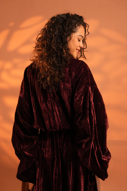 Velvet Eclipse Asymmetrical Skirt Set In Plum