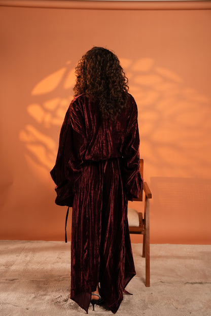 Velvet Eclipse Asymmetrical Skirt Set In Plum