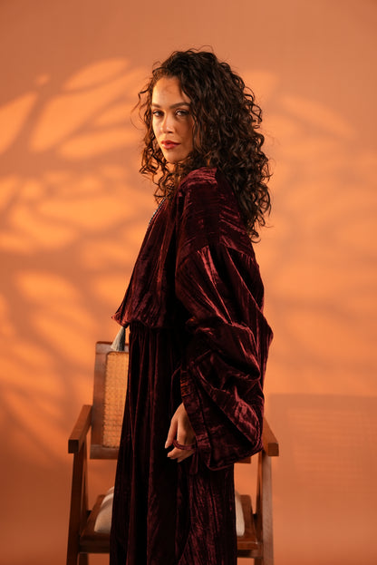 Velvet Eclipse Asymmetrical Skirt Set In Plum