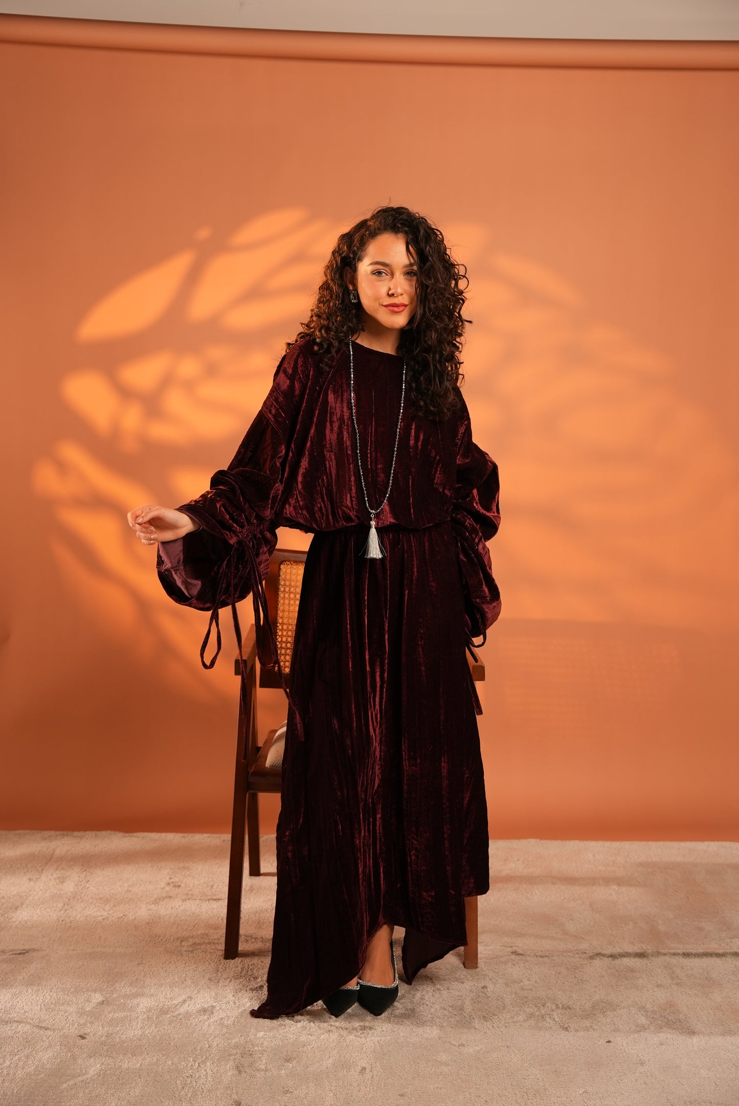 Velvet Eclipse Asymmetrical Skirt Set In Plum