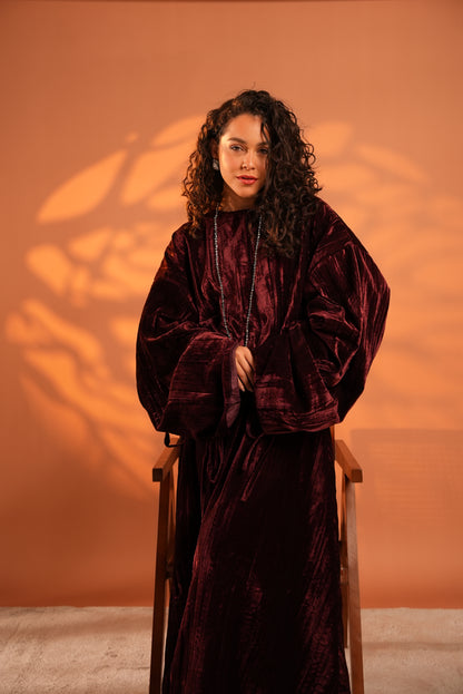 Velvet Eclipse Asymmetrical Skirt Set In Plum