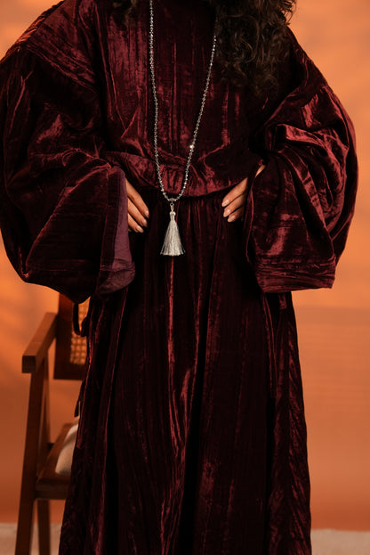 Velvet Eclipse Asymmetrical Skirt Set In Plum