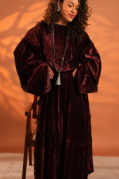 Velvet Eclipse Asymmetrical Skirt Set In Plum