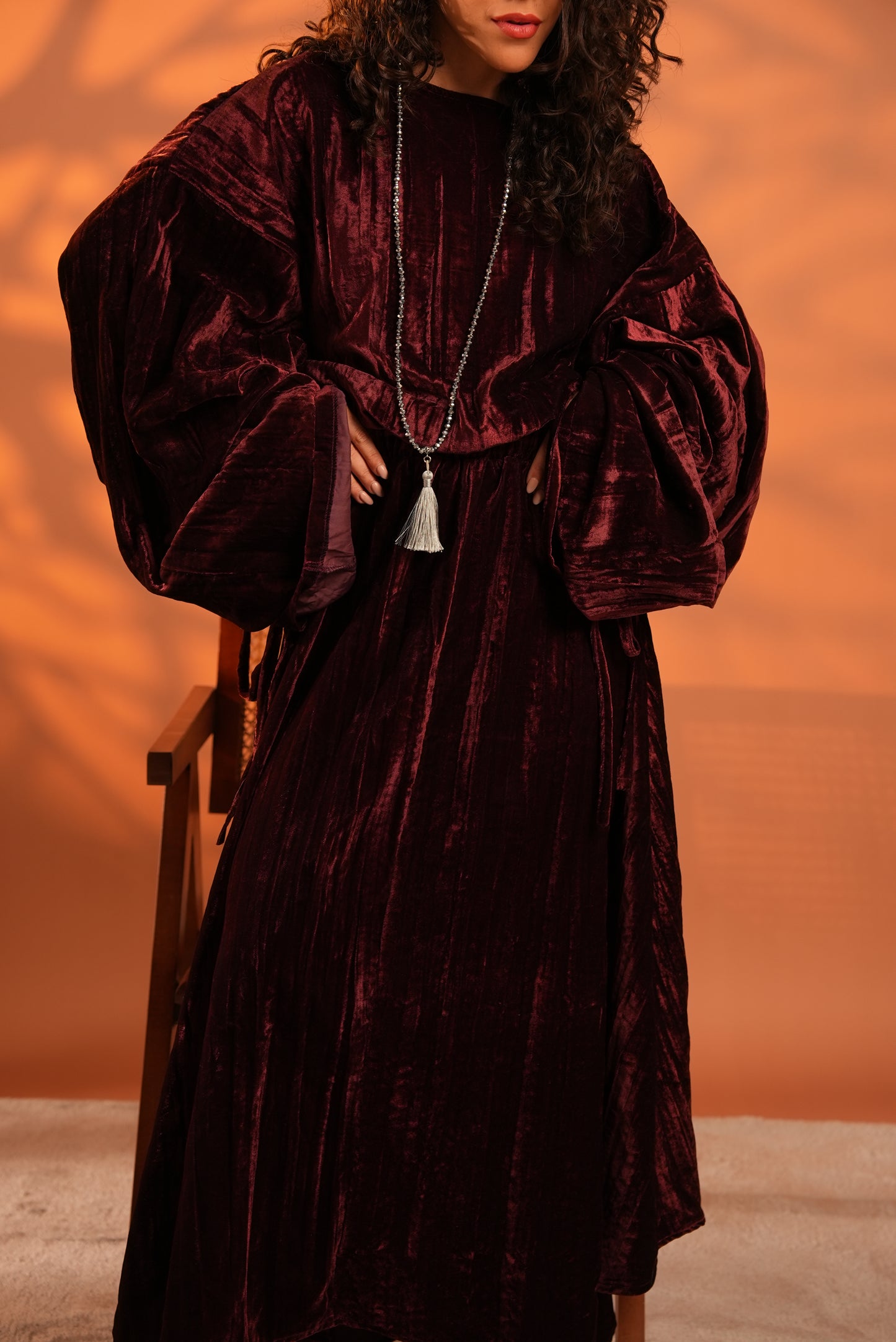 Velvet Eclipse Asymmetrical Skirt Set In Plum