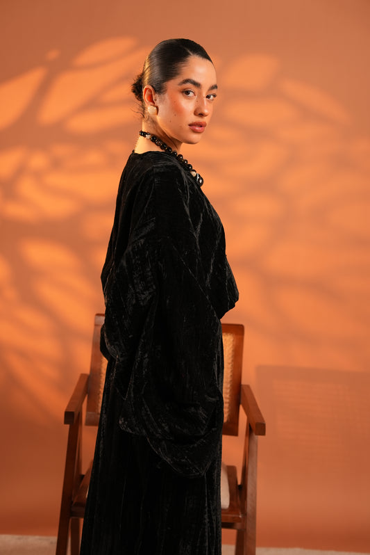 Velvet Eclipse Asymmetrical Skirt Set In Black