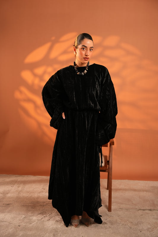 Velvet Eclipse Asymmetrical Skirt Set In Black