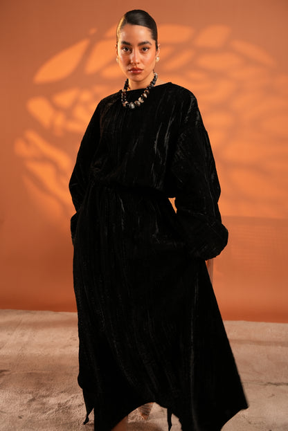 Velvet Eclipse Asymmetrical Skirt Set In Black
