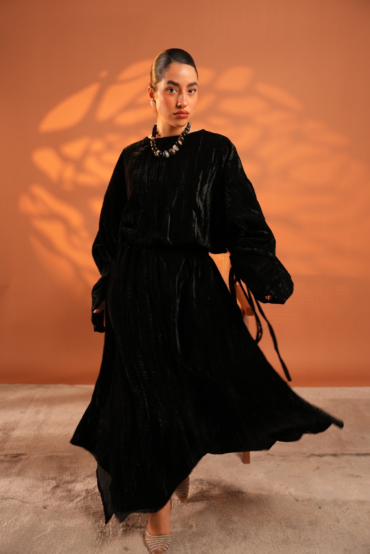 Velvet Eclipse Asymmetrical Skirt Set In Black