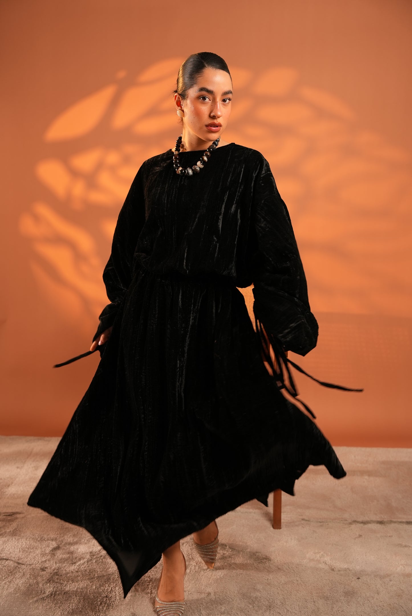Velvet Eclipse Asymmetrical Skirt Set In Black