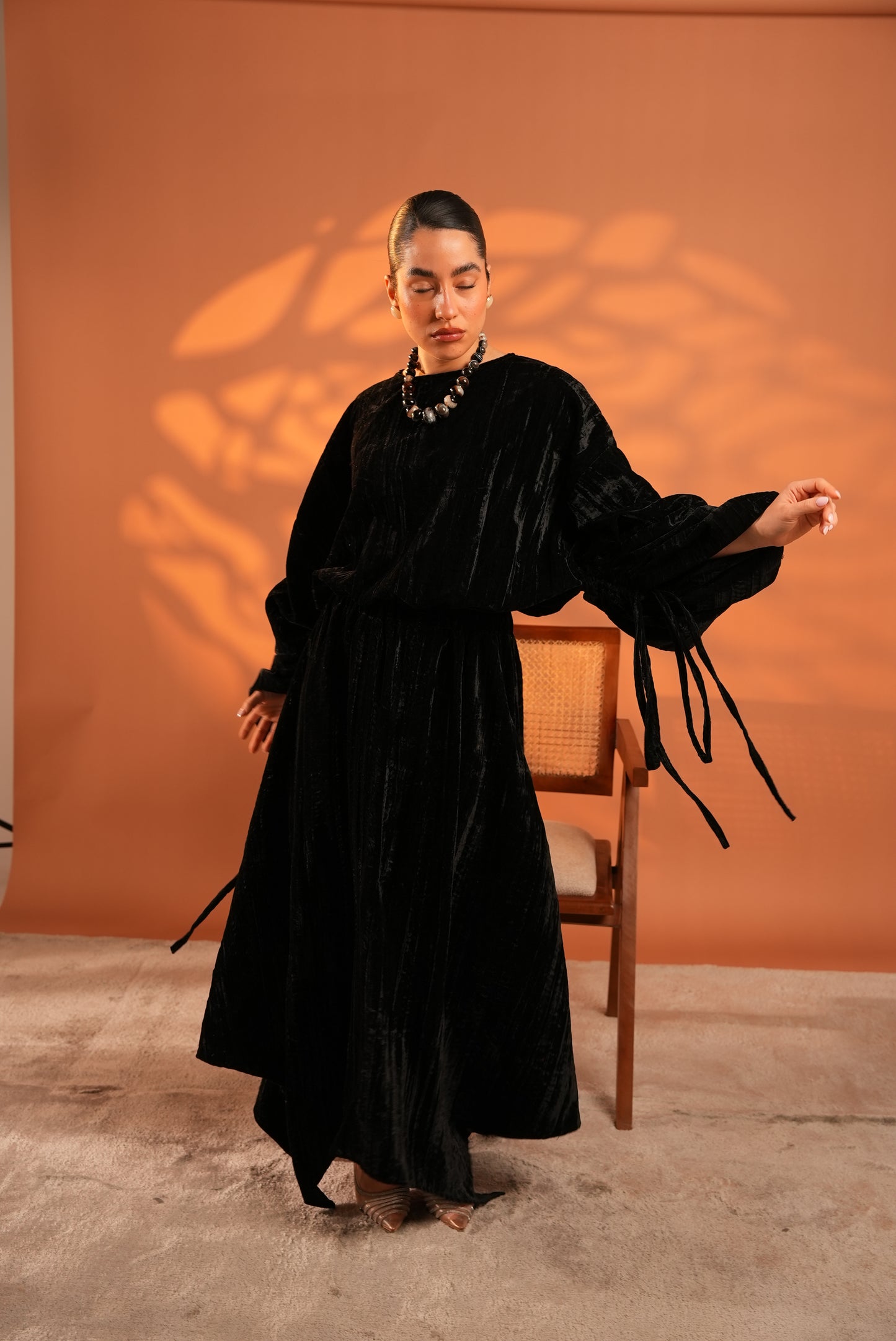 Velvet Eclipse Asymmetrical Skirt Set In Black