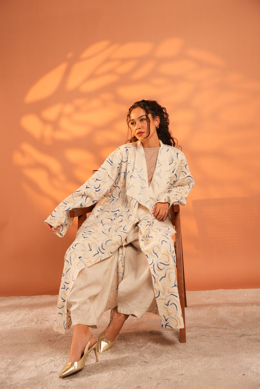 Serene Embroidered Coat In Off White