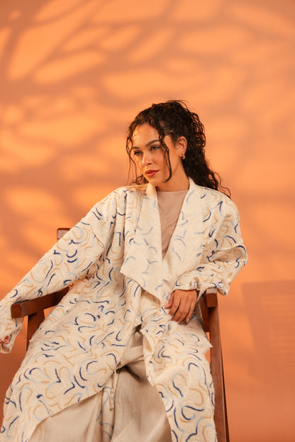 Serene Embroidered Coat In Off White