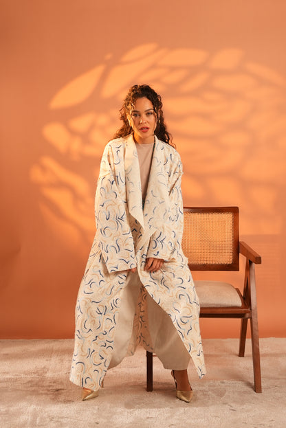 Serene Embroidered Coat In Off White
