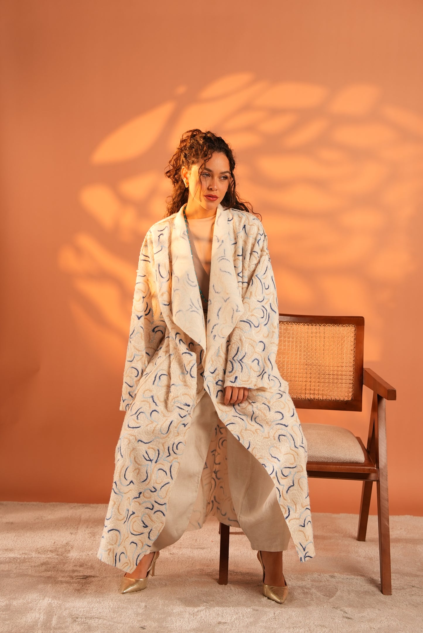 Serene Embroidered Coat In Off White