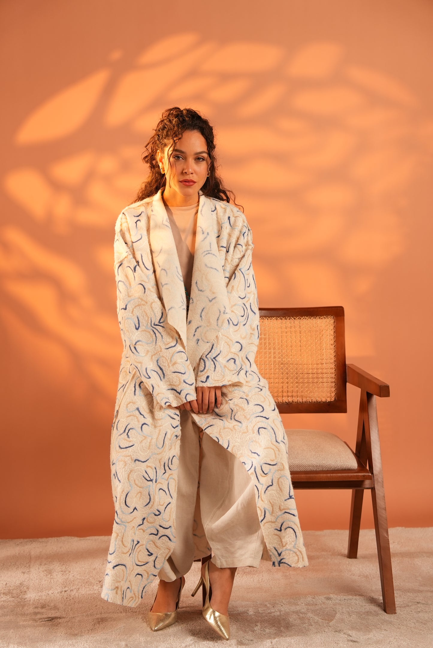 Serene Embroidered Coat In Off White