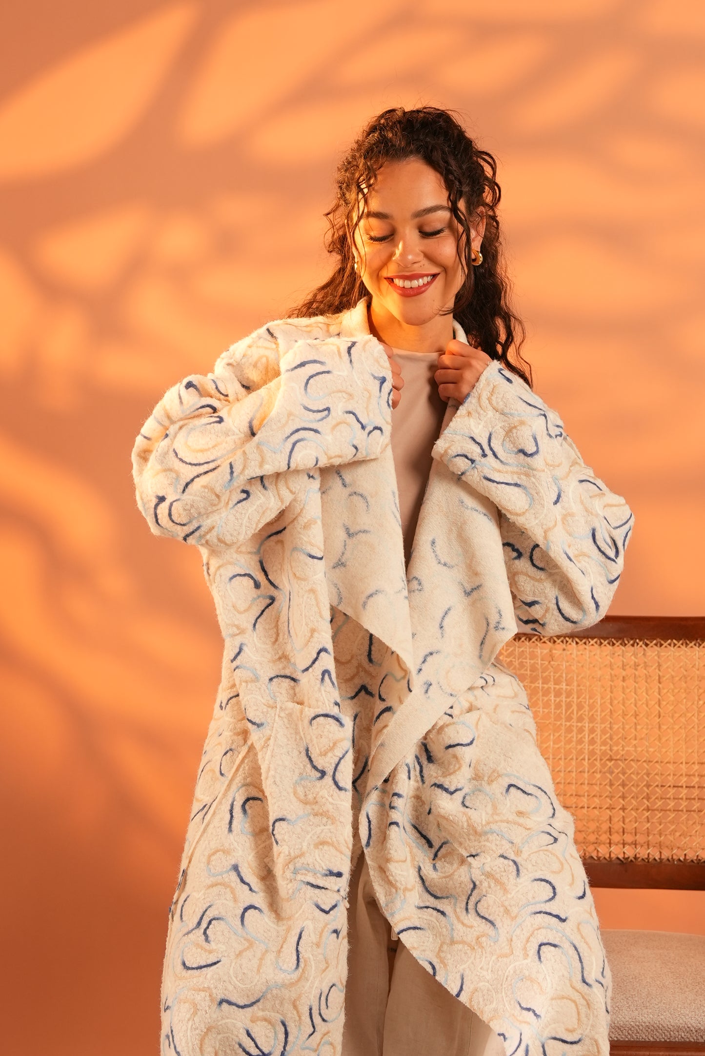 Serene Embroidered Coat In Off White