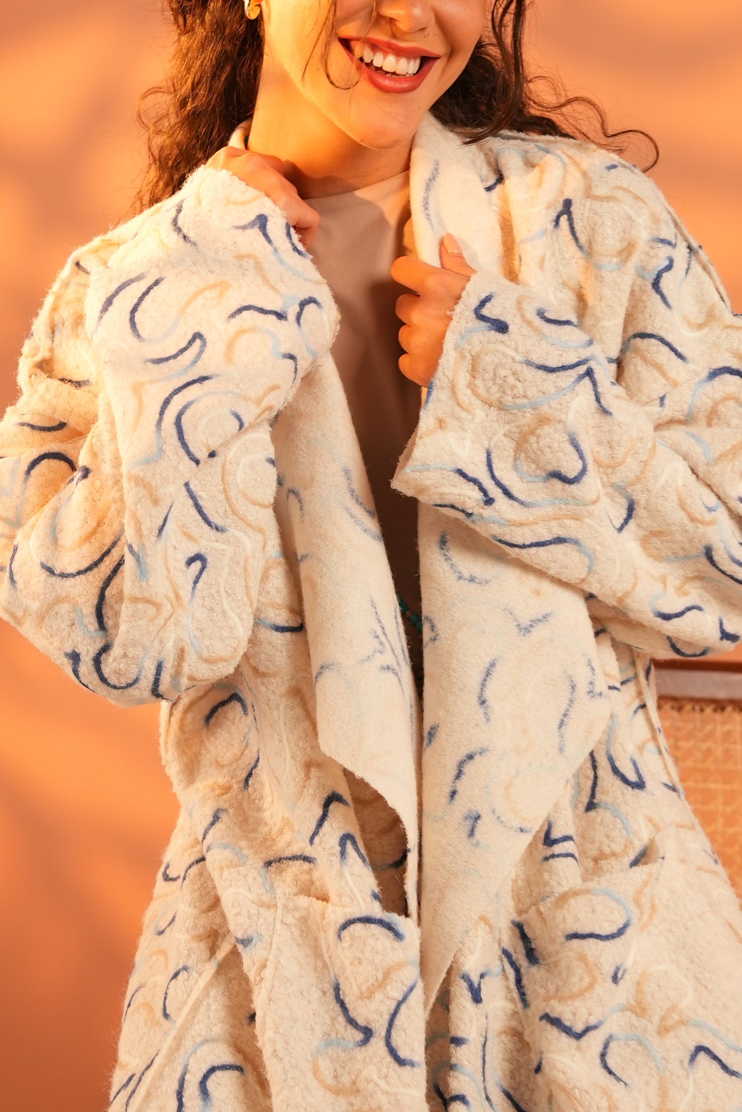 Serene Embroidered Coat In Off White