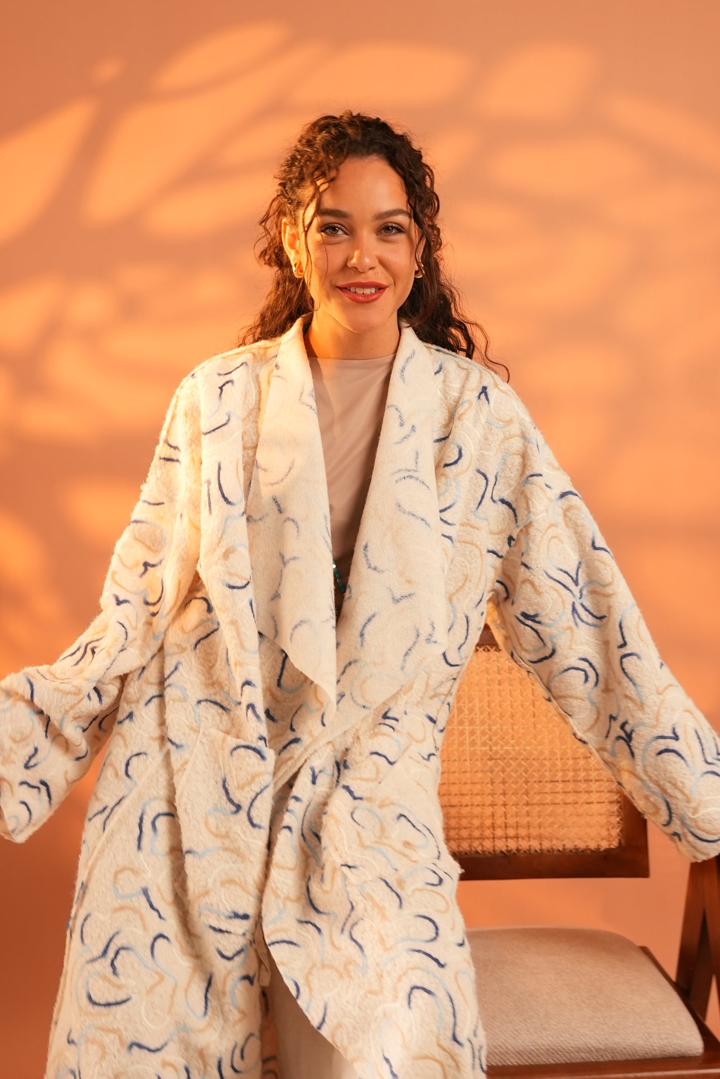 Serene Embroidered Coat In Off White