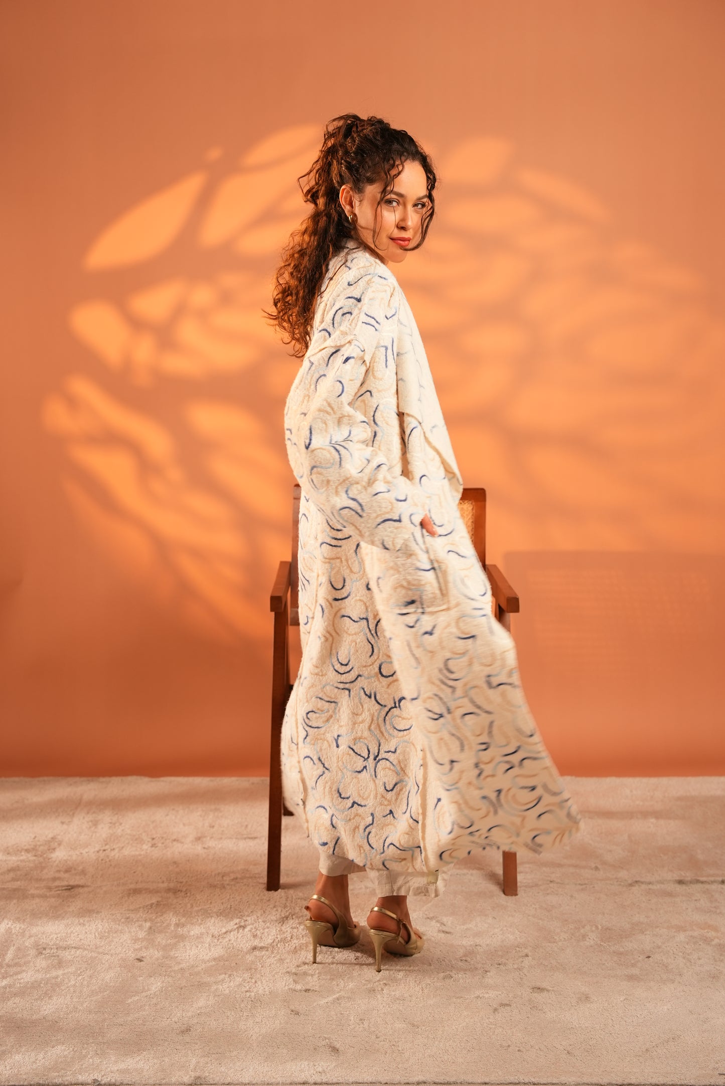 Serene Embroidered Coat In Off White