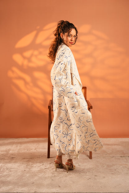 Serene Embroidered Coat In Off White