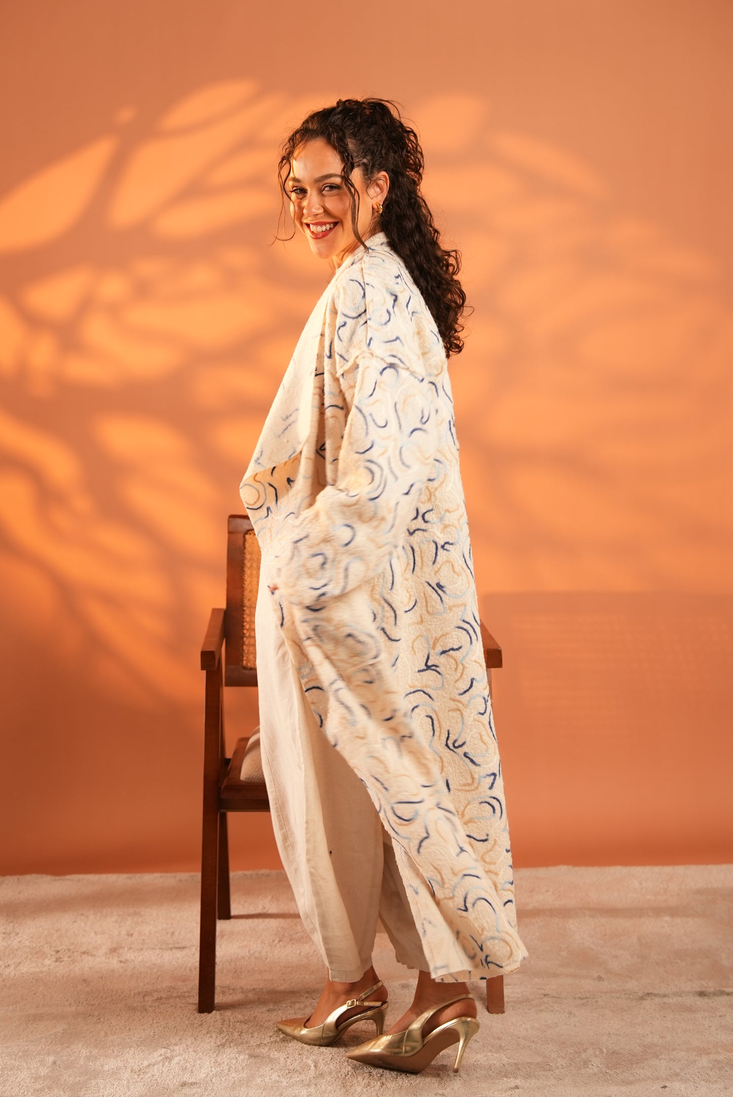 Serene Embroidered Coat In Off White