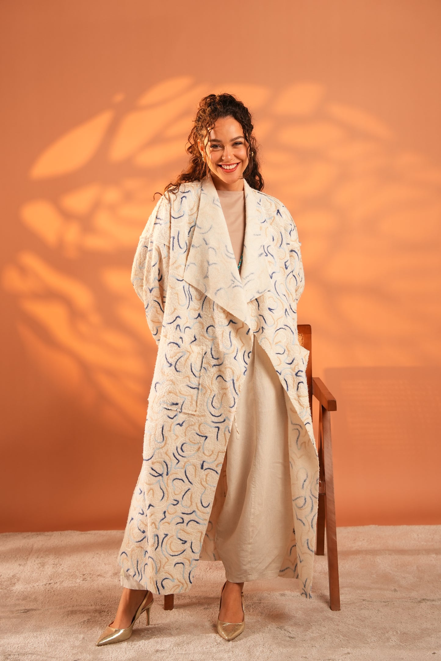 Serene Embroidered Coat In Off White