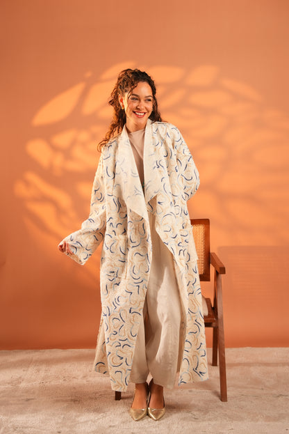 Serene Embroidered Coat In Off White