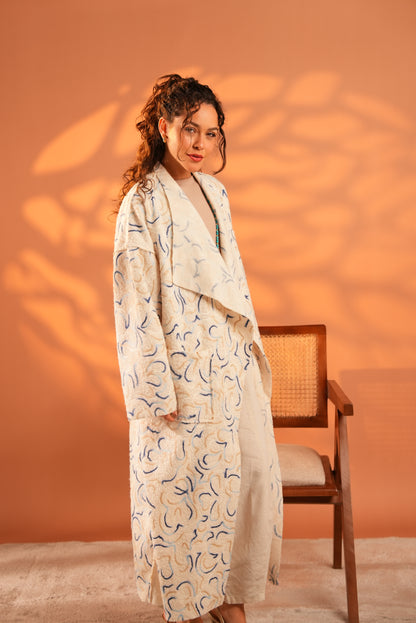 Serene Embroidered Coat In Off White