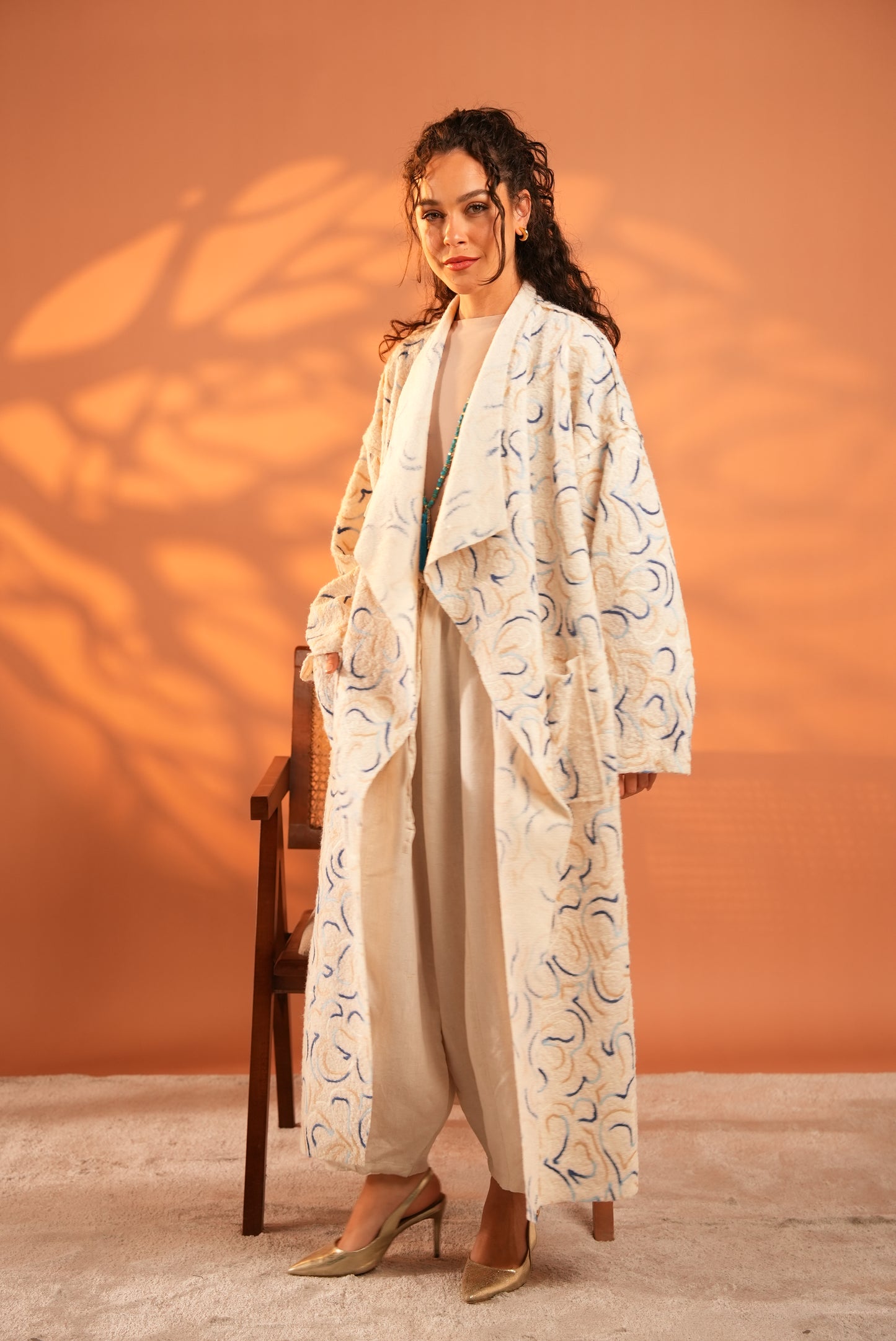 Serene Embroidered Coat In Off White