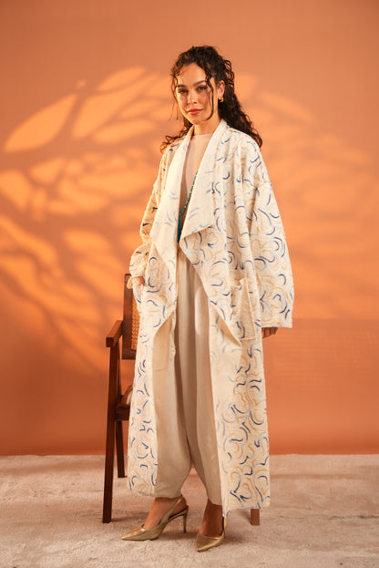 Serene Embroidered Coat In Off White