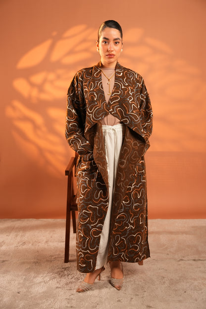 Serene Embroidered Coat In Brown