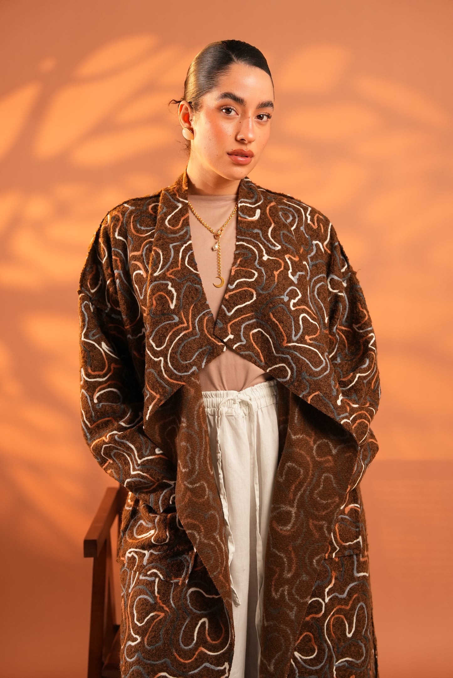 Serene Embroidered Coat In Brown