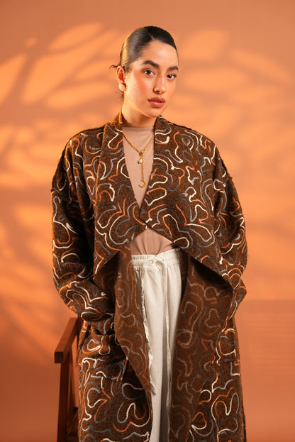Serene Embroidered Coat In Brown