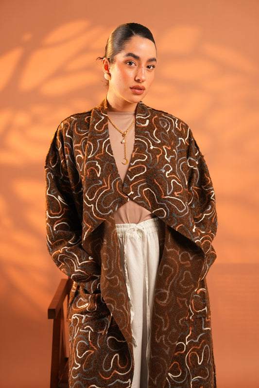 Serene Embroidered Coat In Brown