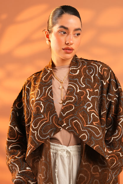 Serene Embroidered Coat In Brown