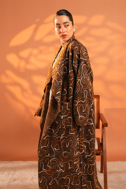 Serene Embroidered Coat In Brown