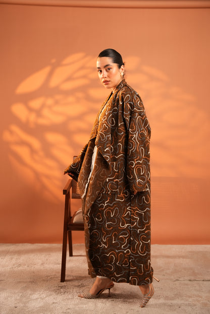 Serene Embroidered Coat In Brown