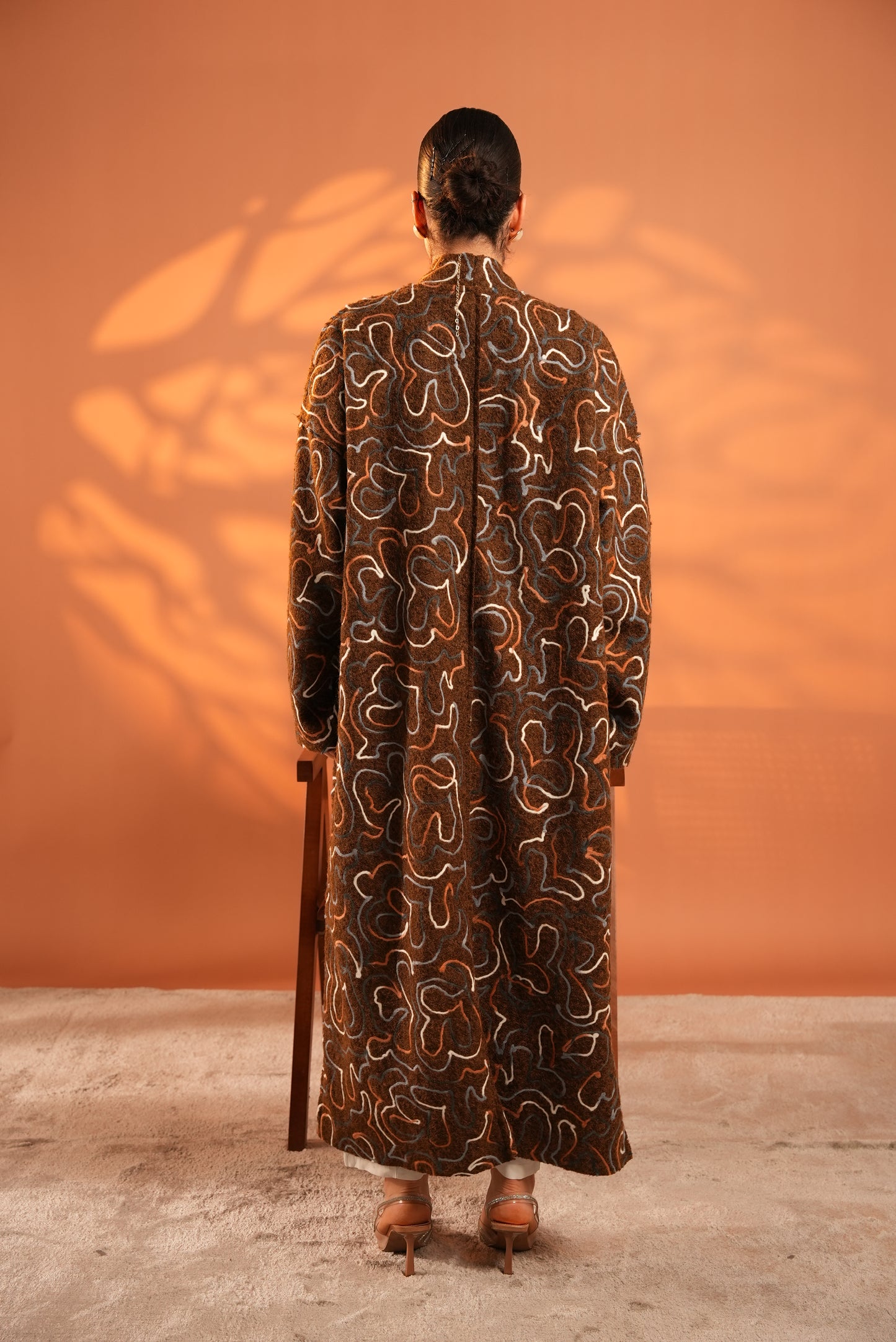 Serene Embroidered Coat In Brown