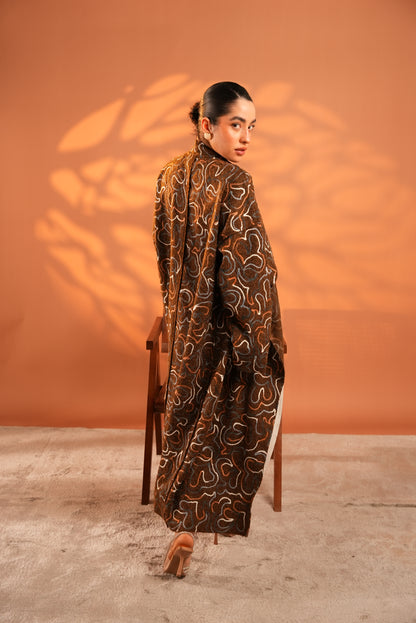 Serene Embroidered Coat In Brown