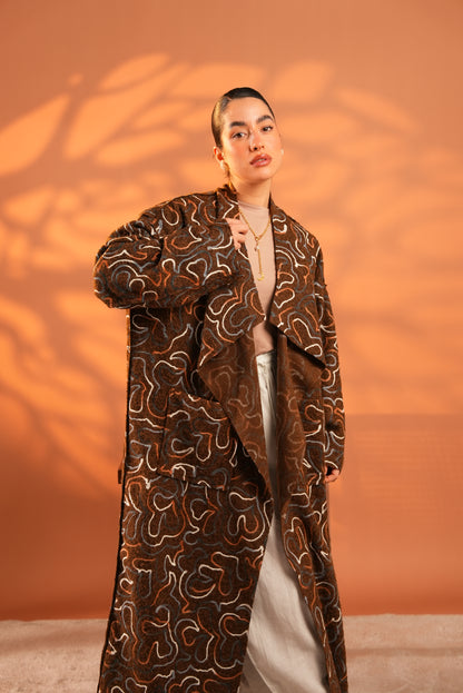 Serene Embroidered Coat In Brown
