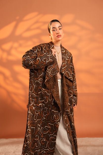 Serene Embroidered Coat In Brown