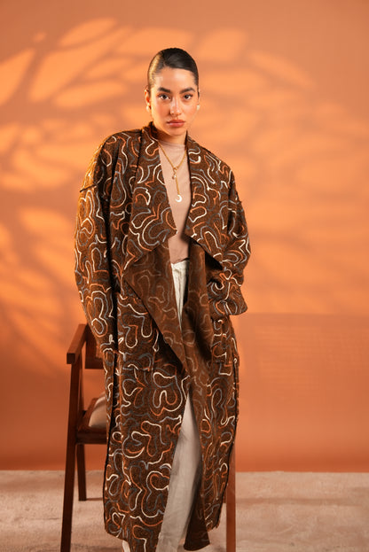 Serene Embroidered Coat In Brown